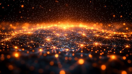 Obraz premium Abstract Network Of Glowing Orange Lights And Connections