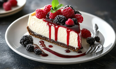 A slice of strawberry chocolate cake on the plate