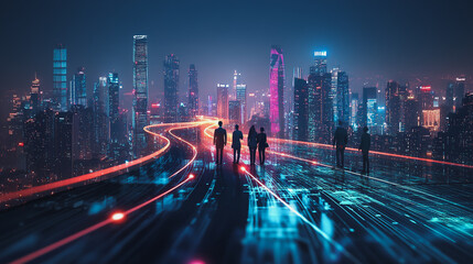 abstract professional business team people innovation connection of line from nail node to node on Smart Innovation city with connection cyber security network reciprocity , networking concept