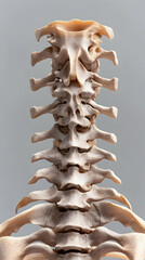 Human Cervical Spine Model, Anatomy Study, Grey Background, Medical Education.