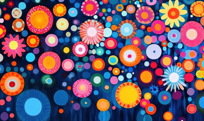 A collection of colorful flower circles and textile patterns