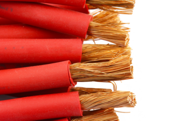 Electric copper stranded insulated mounting wires. Close-up. Soft focus. Transparent background in png.