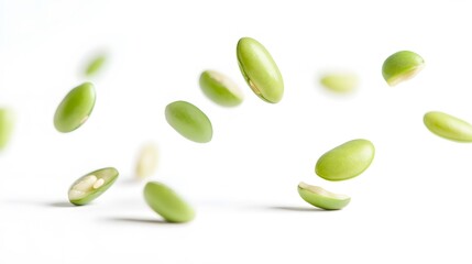 Falling Fava Beans isolated on a white background