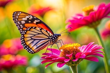 Fototapeta premium A butterfly is sitting on a pink flower