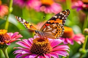 Naklejka premium A butterfly is sitting on a pink flower