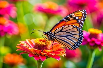 Fototapeta premium A butterfly is sitting on a pink flower