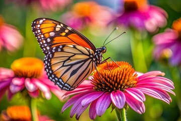 Naklejka premium A butterfly is sitting on a pink flower
