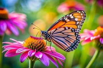 Fototapeta premium A butterfly is sitting on a pink flower