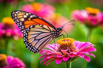 Naklejka premium A butterfly is sitting on a pink flower