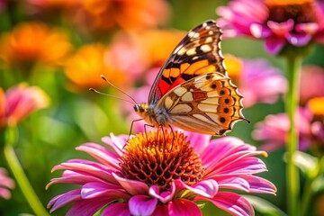 Obraz premium A butterfly is sitting on a pink flower