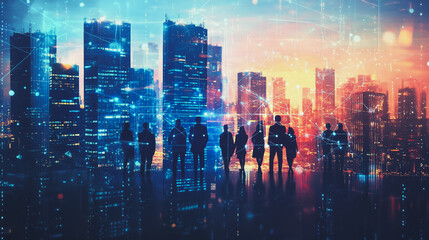 abstract professional business team people innovation connection of line from nail node to node on Smart Innovation city with connection cyber security network reciprocity , networking concept