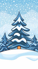 Snowy Winter Forest Illustration Snowing Landscape, Christmas Card Design.
