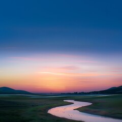 arafed view of a river running through a field at sunset