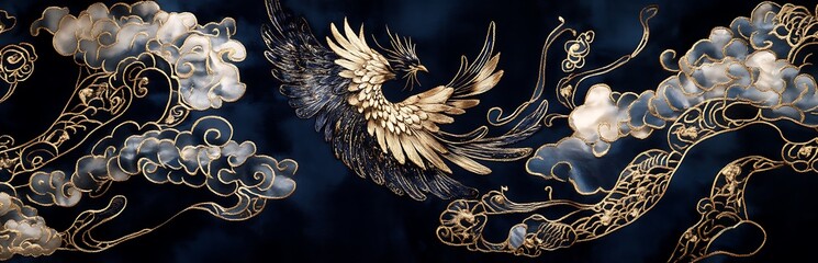 arafed image of a bird flying over a cloud filled sky
