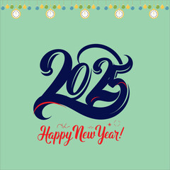 Happy New Year handwritten lettering design. Holiday calligraphy text for postcard, poster, banner design element