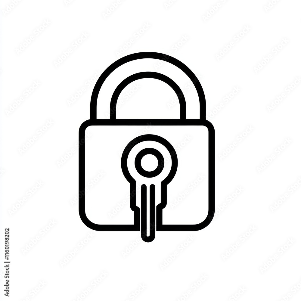 Poster simple line art padlock with key icon.