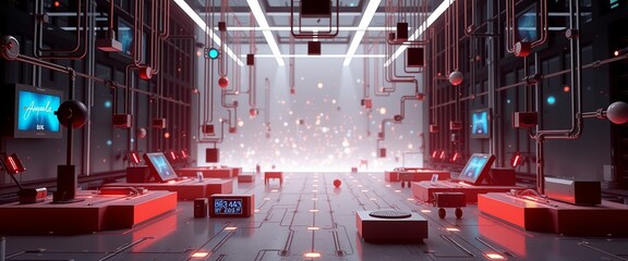 Abstract digital background with lights, circuit patterns, and electronic components