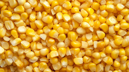 Kernels of fresh yellow corn, close-up view of the textured surface and vibrant color
