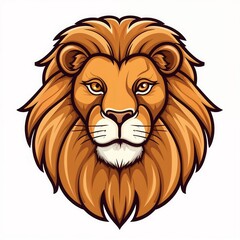Face of Lion with Majestic Mane. Isolated on White Background.Wildlife. Animal illustrations. Children's books. Strength and majesty.Strength. Courage. Regal power. The king of the jungle.



