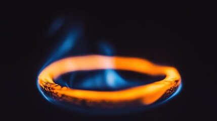 Glowing ring of fire with blue flames on black background.