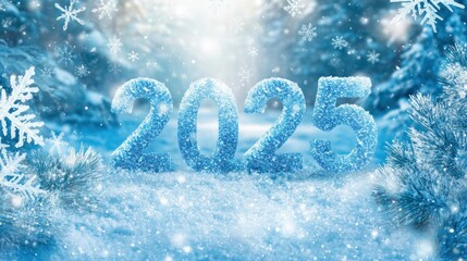 Frosty 2025 New Year winter scene.