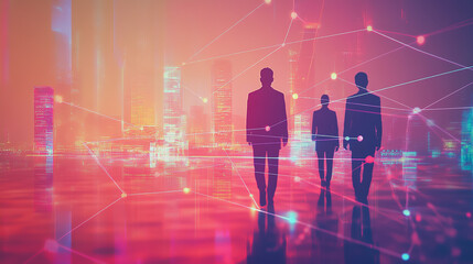 abstract professional business team people innovation connection of line from nail node to node on Smart Innovation city with connection cyber security network reciprocity , networking concept