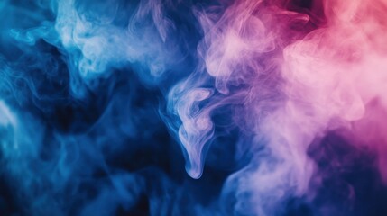 Obraz premium Abstract blue and pink smoke swirls on black background.