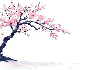 Blossoming cherry tree pathway serene nature scene artistic minimalist background tranquil viewpoint