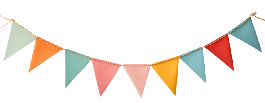 Vibrant triangular bunting flags in red, yellow, green, blue, and pink. Perfectly aligned horizontally for festive party decor themes - Powered by Adobe