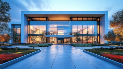 Modern Office Building at Dusk
