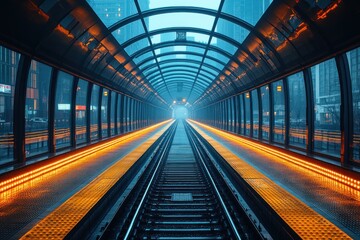 Obraz premium Urban Rail Tunnel: A Futuristic Perspective