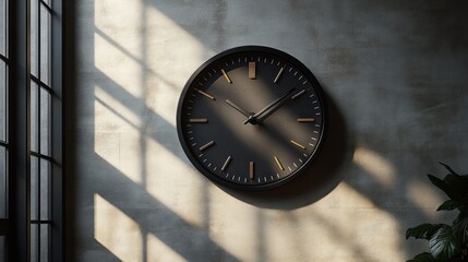 A Modern Minimalist Clock on a Concrete Wall