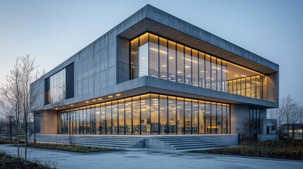 Obraz premium Modern Concrete Building at Dusk: Architectural Marvel