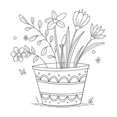 A white vase  flowers bouquet of flowers with illustration