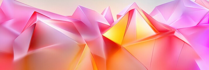 Obraz premium Abstract pink, orange, and yellow crystal geometric shapes.