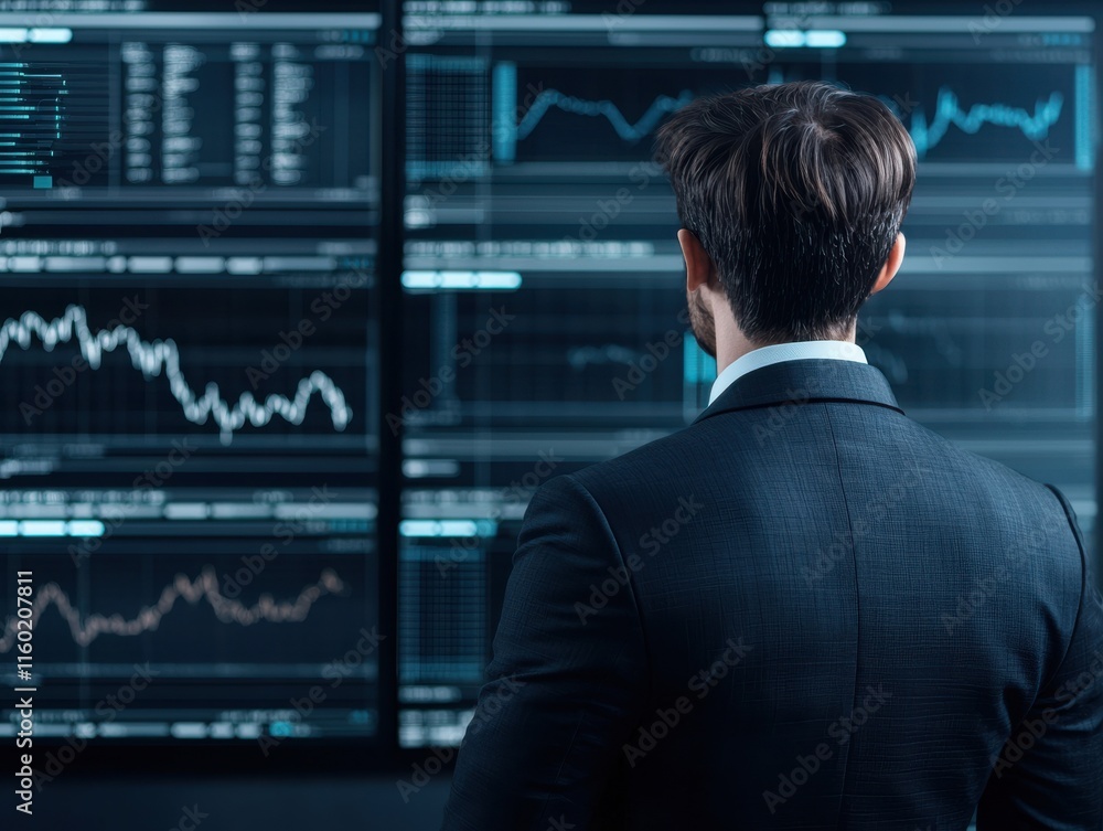 Poster business professional analyzing financial data with artificial intelligence applications office envi