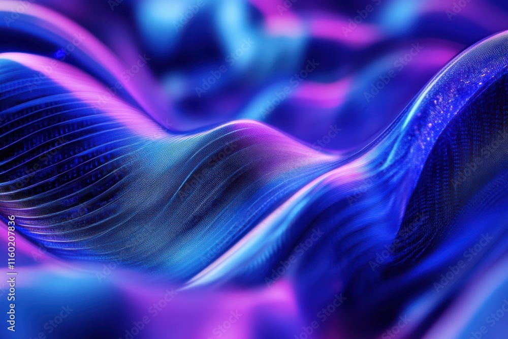 Poster vibrant blue and purple waves create a mesmerizing abstract pattern in a digital art composition