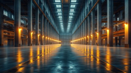Vast Industrial Interior: A Symphony of Steel and Light