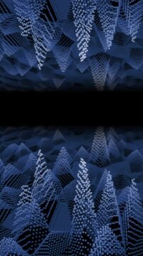 Blue pointillist mountainscape with dark central divide. Suitable for travel brochures, outdoor adventure websites, and natureinspired designs.