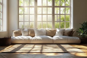 Fototapeta premium Sunlit Serenity: A Peaceful Living Room Oasis