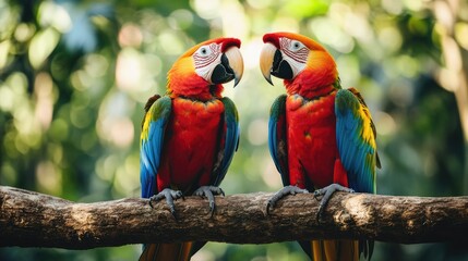 Two Scarlet Macaws Perched on a Branch