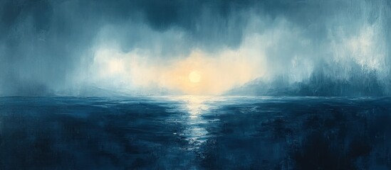 Obraz premium Serene Sunset over Misty Mountains and Calm Waters