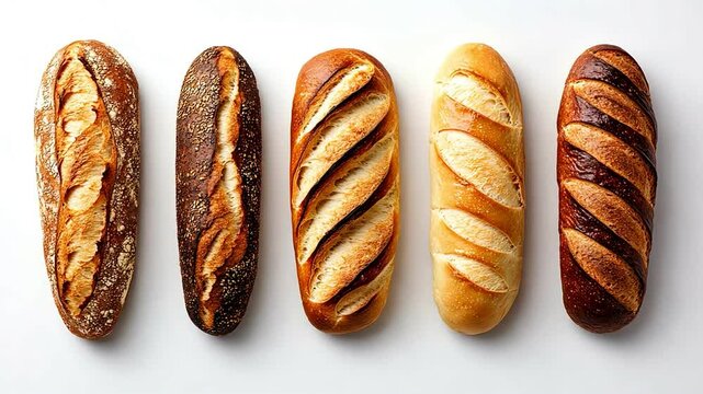 Assorted bread rolls on a white background