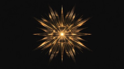 Golden abstract starburst on black background.