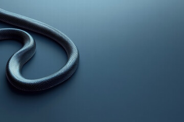 Fototapeta premium Black Snake Elegantly Curled in a Heart Shape on Minimal Background with copy space