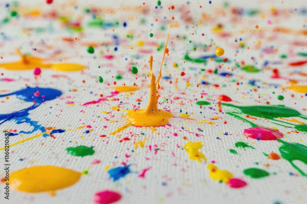 Poster colorful splashes of paint create an artistic display on a canvas in a vibrant setting