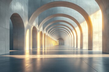 Obraz premium Sunlit Concrete Archway Corridor: A Modern Architectural Masterpiece