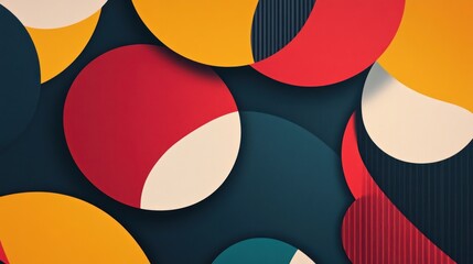 Abstract background with overlapping colorful circles and geometric shapes.