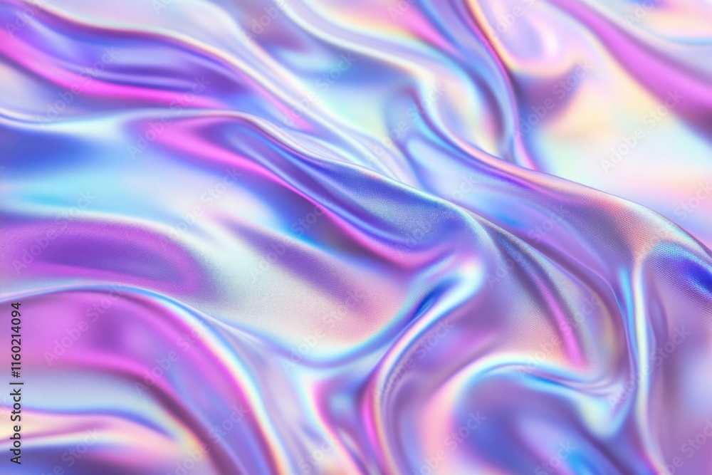 Poster Colorful iridescent fabric waves create a mesmerizing pattern of light and texture in a creative design setting