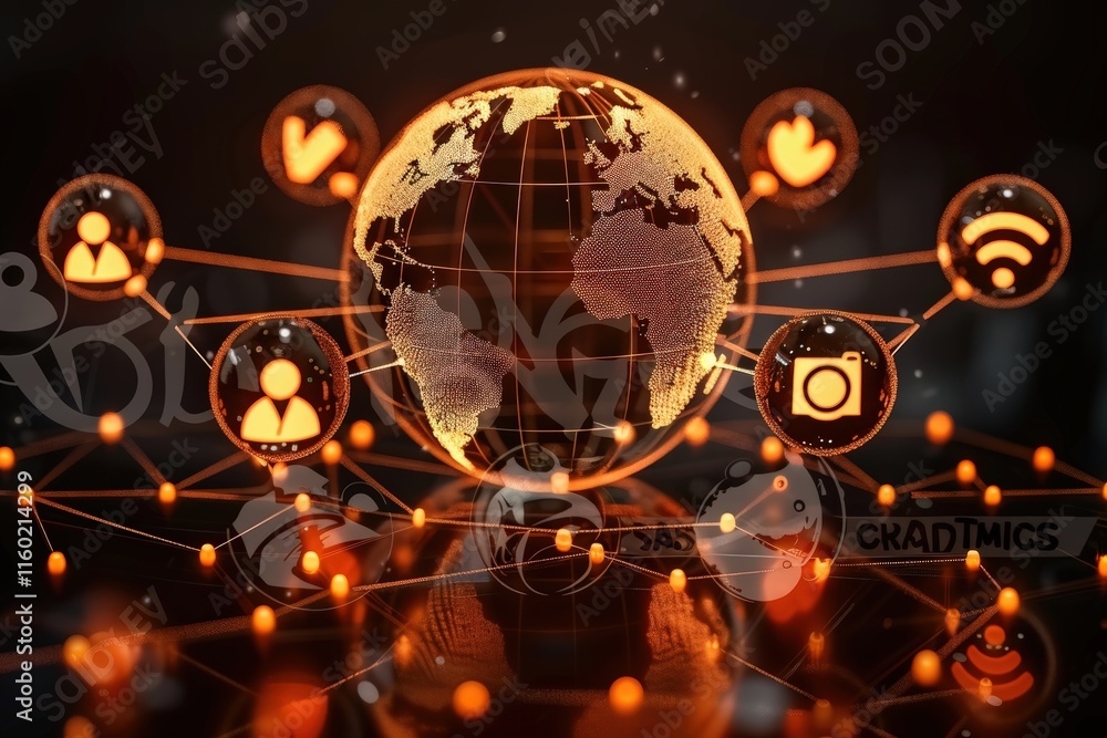 Poster global connectivity revolution visualizing digital networks technology infographic abstract aerial v